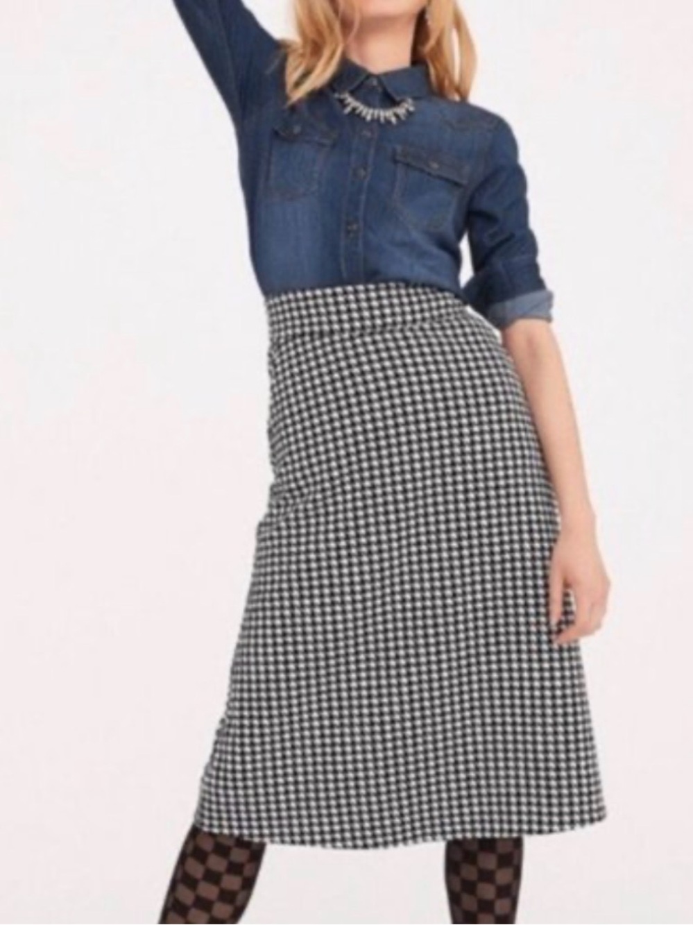 CAbi Black and White Houndstooth A-Line Skirt Sz 8-10 M Quiet Luxury